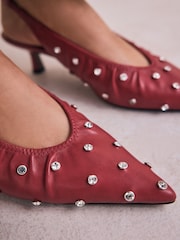 Red Forever Comfort® Point Toe Stud Detail Slingback Low Heels - Image 4 of 10