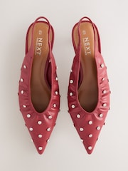 Red Forever Comfort® Point Toe Stud Detail Slingback Low Heels - Image 5 of 10