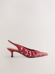 Red Forever Comfort® Point Toe Stud Detail Slingback Low Heels - Image 7 of 10