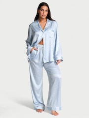 Victoria's Secret Palest Blue Butterfly Jacquard Satin Long Pyjama Set - Image 1 of 2