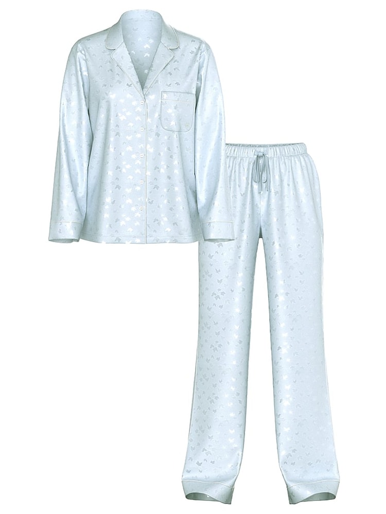 Victoria's Secret Palest Blue Butterfly Jacquard Satin Long Pyjama Set - Image 3 of 3
