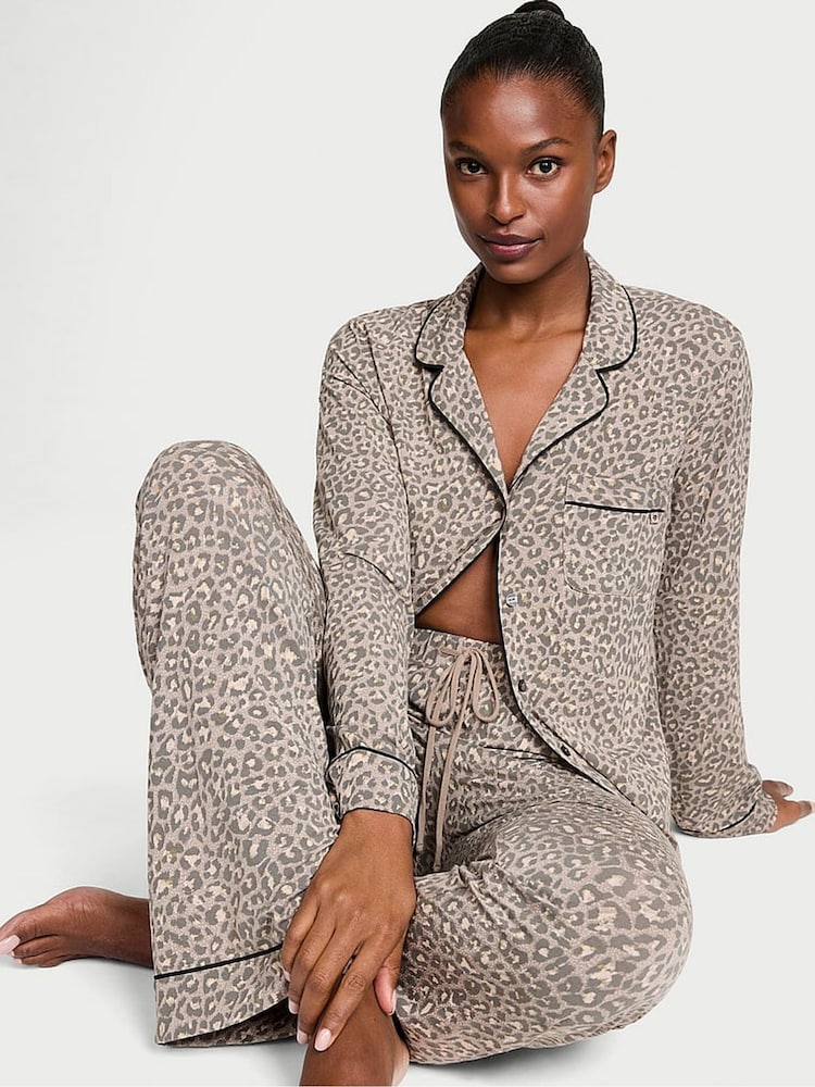 Victoria's Secret Turtle Dove Grey Leopard Modal Long Pyjama Set - Image 1 of 2
