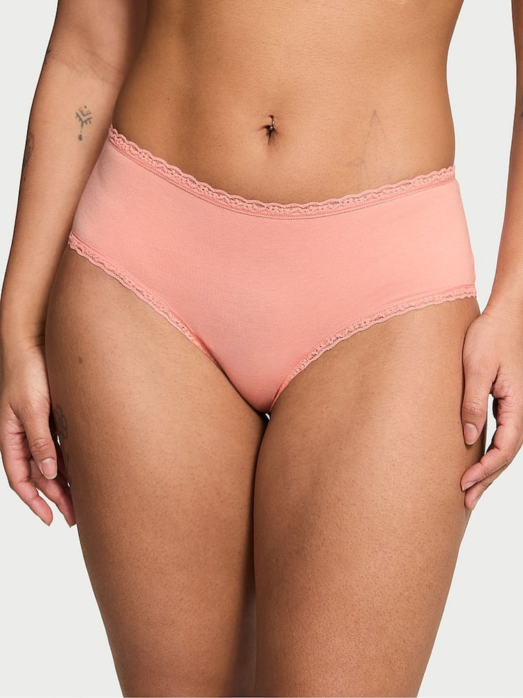 Victoria's Secret Peachy Orange Cheeky Cotton Lace Waist Knickers - Image 1 of 3