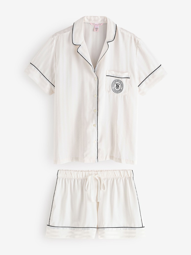 Victoria's Secret White Stripe Satin Short Pyjama Set - Image 1 of 7