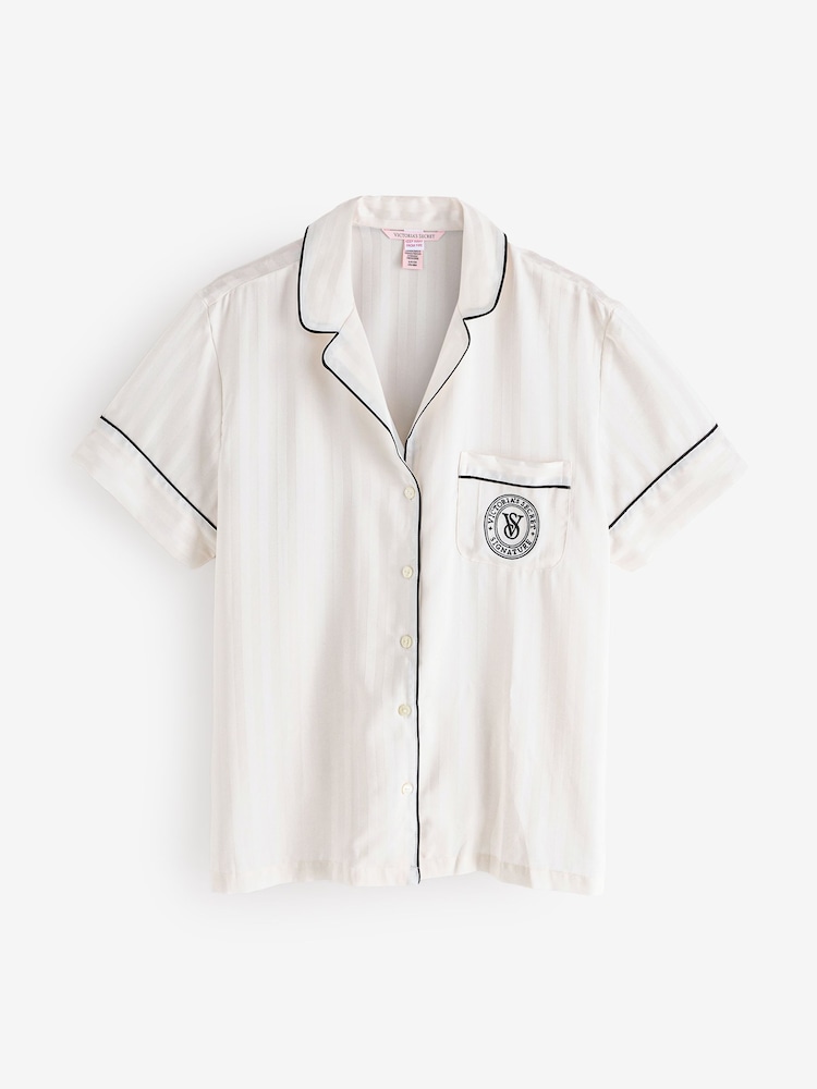 Victoria's Secret White Stripe Satin Short Pyjama Set - Image 2 of 7