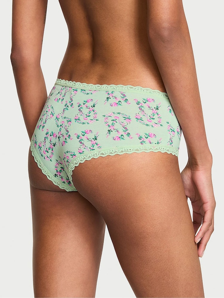 Victoria's Secret Mint Green Floral Logo Cheeky Cotton Lace Waist Knickers - Image 2 of 3
