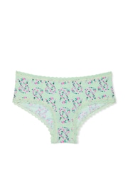 Victoria's Secret Mint Green Floral Logo Cheeky Cotton Lace Waist Knickers - Image 3 of 3