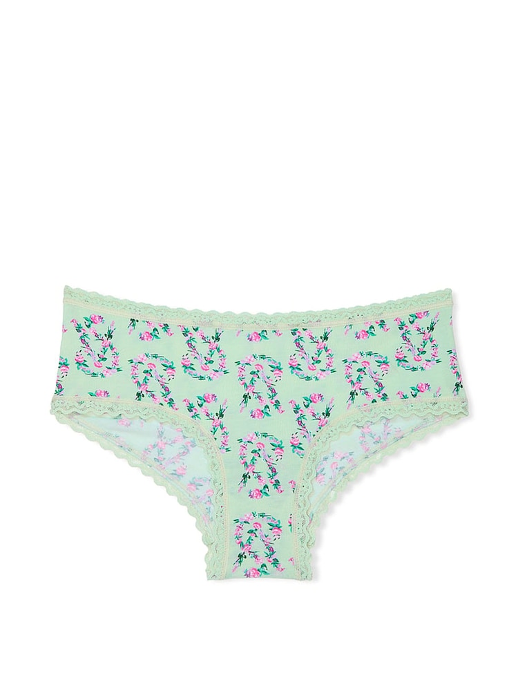 Victoria's Secret Mint Green Floral Logo Cheeky Cotton Lace Waist Knickers - Image 3 of 3