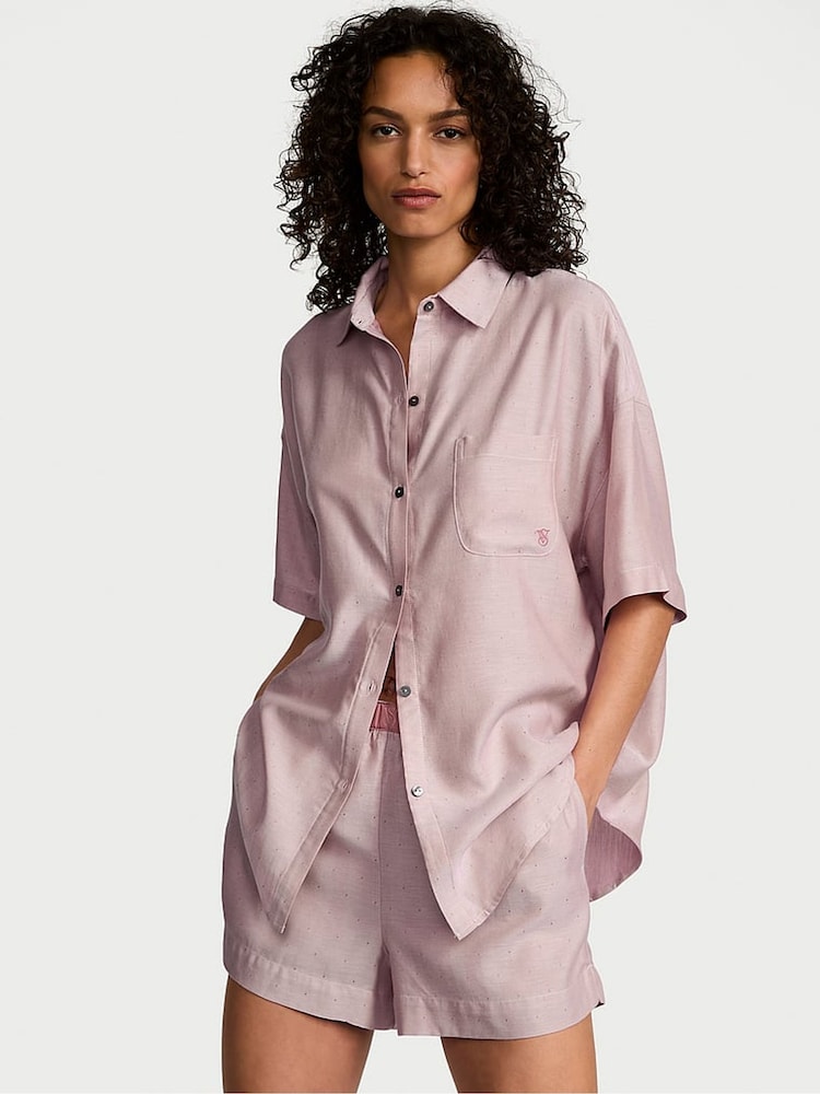 Victoria's Secret Nostalgia Rose Pink Herringbone Cotton Modal Short Pyjama Set - Image 1 of 2