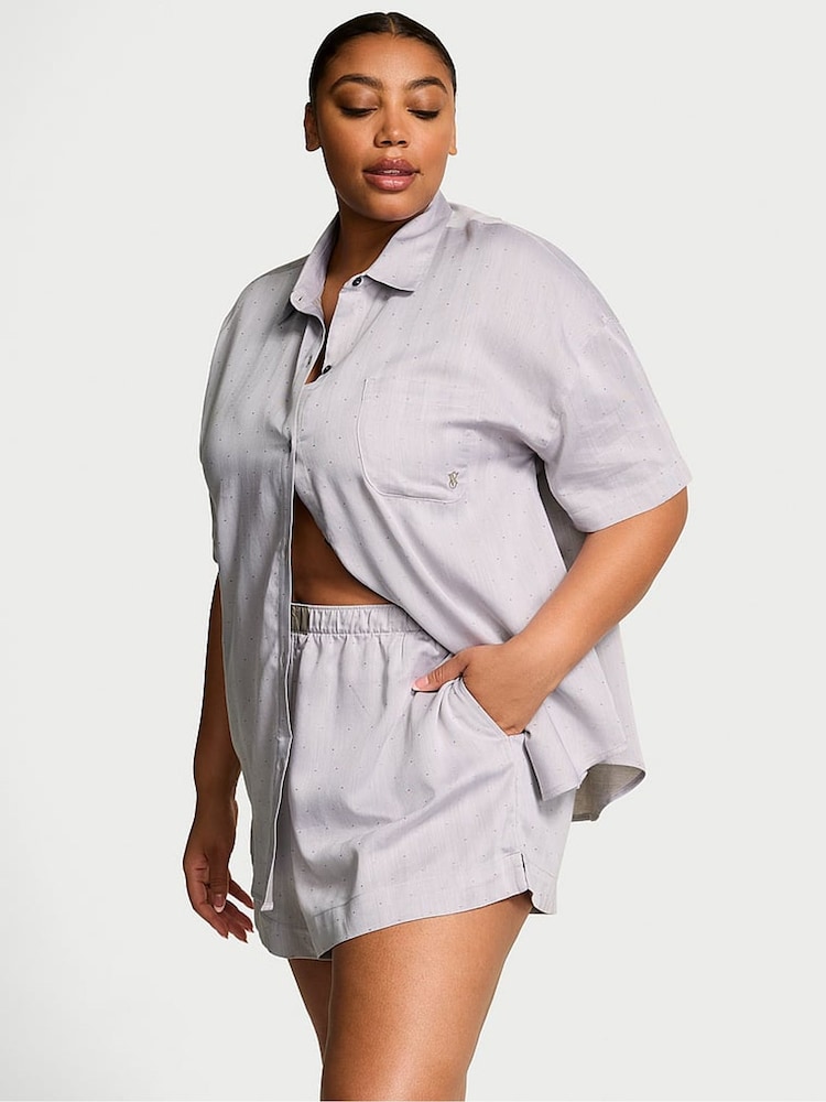 Victoria's Secret Turtle Dove Grey Herringbone Cotton Modal Short Pyjama Set - Image 1 of 2