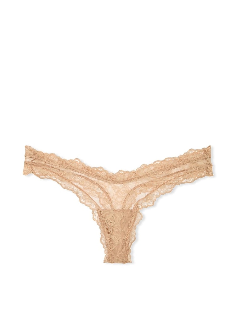 Victoria's Secret Praline Nude Thong Rose Lace Knickers - Image 3 of 3