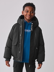 Baker by Ted Baker Shower Resistant Padded Bomber Black Coat - Image 1 of 15