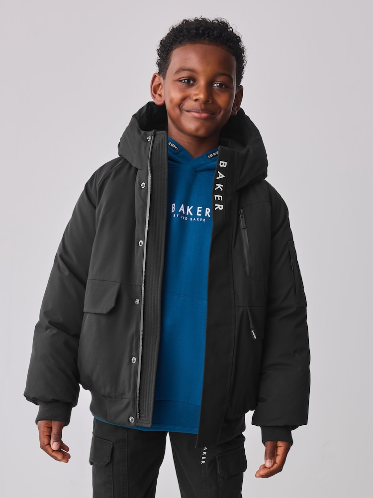 Baker by Ted Baker Shower Resistant Padded Bomber Black Coat - Image 1 of 15