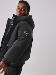 Baker by Ted Baker Shower Resistant Padded Bomber Black Coat - Image 4 of 15