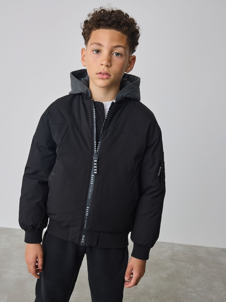 Baker by Ted Baker Shower Resistant Padded Bomber Black Coat - Image 1 of 15