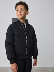 Baker by Ted Baker Shower Resistant Padded Bomber Black Coat - Image 3 of 15