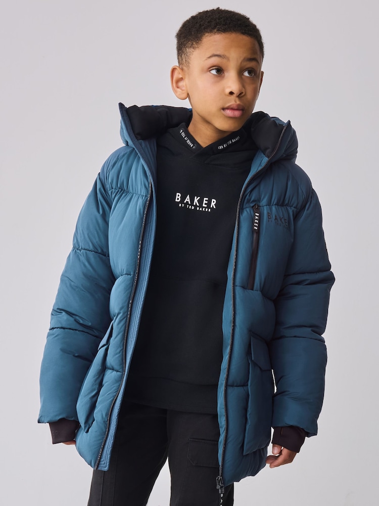 Baker by Ted Baker Blue Shower Resistant Midlength Padded Coat - Image 1 of 16