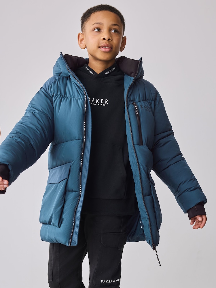 Baker by Ted Baker Blue Shower Resistant Midlength Padded Coat - Image 2 of 16