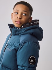 Baker by Ted Baker Blue Shower Resistant Midlength Padded Coat - Image 9 of 16