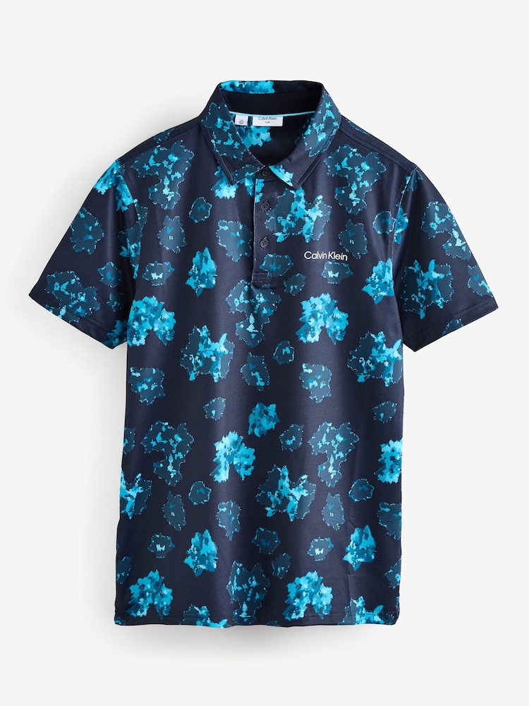 أزرق سماوي - Calvin Klein Golf Cyber Floral Printed Polo Shirt - صورة 1 من 1