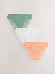 Green/Orange/Cream High Leg Lace Trim Knickers 3 Pack - Image 1 of 6