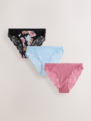 Black Print / Pink High Leg Lace Trim Knickers - Image 7 of 12