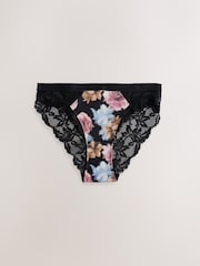 Black Print / Pink High Leg Lace Trim Knickers - Image 8 of 12