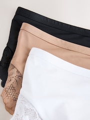 Black/White/Praline Nude High Rise High Leg Microfibre & Lace High Waist Knickers 3 Pack - Image 11 of 12