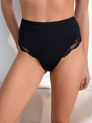 Black/White/Praline Nude High Rise High Leg Microfibre & Lace High Waist Knickers 3 Pack - Image 2 of 12
