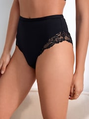 Black/White/Praline Nude High Rise High Leg Microfibre & Lace High Waist Knickers 3 Pack - Image 3 of 12