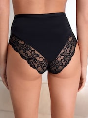 Black/White/Praline Nude High Rise High Leg Microfibre & Lace High Waist Knickers 3 Pack - Image 5 of 12
