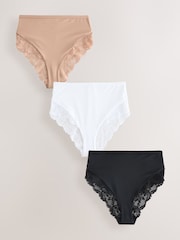 Black/White/Praline Nude High Rise High Leg Microfibre & Lace High Waist Knickers 3 Pack - Image 7 of 12