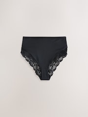 Black/White/Praline Nude High Rise High Leg Microfibre & Lace High Waist Knickers 3 Pack - Image 8 of 12