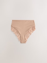 Black/White/Praline Nude High Rise High Leg Microfibre & Lace High Waist Knickers 3 Pack - Image 9 of 12