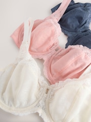 Navy/Pink/Cream DD+ Lace Trim Non Pad Full Cup Underwired Bras 3 Pack - Image 10 of 11