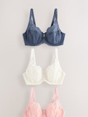Navy/Pink/Cream DD+ Lace Trim Non Pad Full Cup Underwired Bras 3 Pack - Image 6 of 11