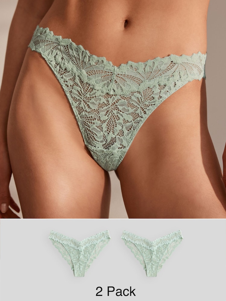Mint Green Tanga Ultimate Comfort Lace Knickers 2 Pack - Image 1 of 9