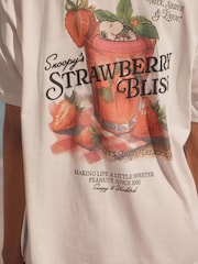 بيج فاتح - Offical Snoopy License Strawberry Back Graphic Short Sleeve Crew Neck 100% Cotton T-Shirt - صورة 4 من 9