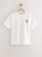 بيج فاتح - Offical Snoopy License Strawberry Back Graphic Short Sleeve Crew Neck 100% Cotton T-Shirt - صورة 6 من 9