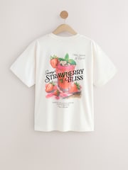 بيج فاتح - Offical Snoopy License Strawberry Back Graphic Short Sleeve Crew Neck 100% Cotton T-Shirt - صورة 7 من 9