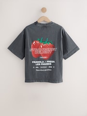 Gris antracita - Oversized Washed Strawberry Graphic Short Sleeve Crew Neck 100% Cotton T-Shirt - Imagen 6 de 8