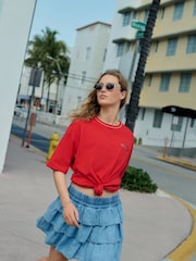 Red Ibiza Cherry Fun Graphic Oversized Knit Trim Neck Detail Short Sleeve Crew Neck T-Shirt - Image 4 of 6