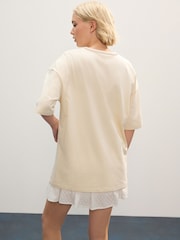 Ecru Stone Padron Peppers Fun Graphic Oversized Knit Trim Neck Detail Short Sleeve Crew Neck T-Shirt - Image 3 of 7