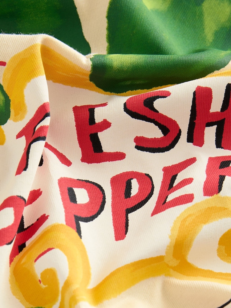 Ecru Stone Padron Peppers Fun Graphic Oversized Knit Trim Neck Detail Short Sleeve Crew Neck T-Shirt - Image 6 of 7
