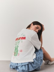 White Flower Vase Back Placement Graphic Oversized Short Sleeve Crew Neck T-Shirt - Image 4 of 10