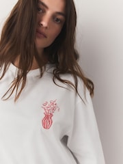 White Flower Vase Back Placement Graphic Oversized Short Sleeve Crew Neck T-Shirt - Image 5 of 10