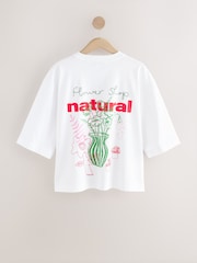 White Flower Vase Back Placement Graphic Oversized Short Sleeve Crew Neck T-Shirt - Image 7 of 10