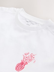 White Flower Vase Back Placement Graphic Oversized Short Sleeve Crew Neck T-Shirt - Image 9 of 10