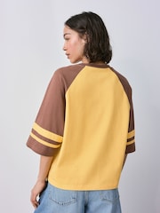 Yellow/Brown Official Oasis License Raglan Elbow Colour Block Graphic T-Shirt - Image 4 of 8