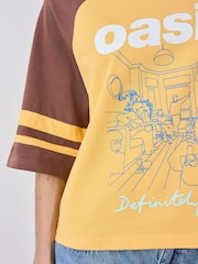 Yellow/Brown Official Oasis License Raglan Elbow Colour Block Graphic T-Shirt - Image 5 of 8
